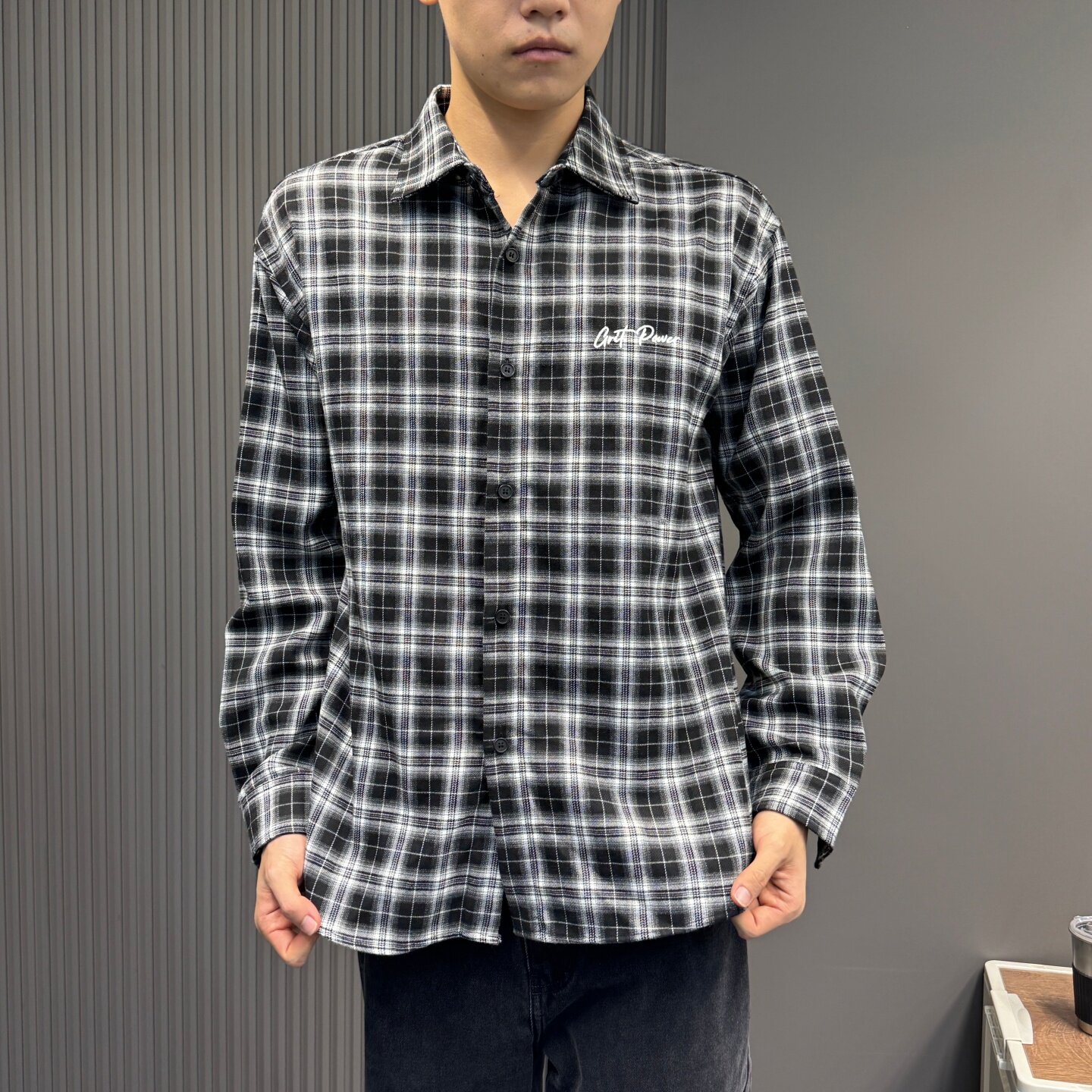 美式复古街头嘻哈字母刺绣格子情侣长袖衬衫薄休闲衬衣外套男女款