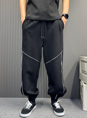 裤子男潮牌大码直筒束脚卫裤男士秋冬季宽松版型松紧休闲运动长裤