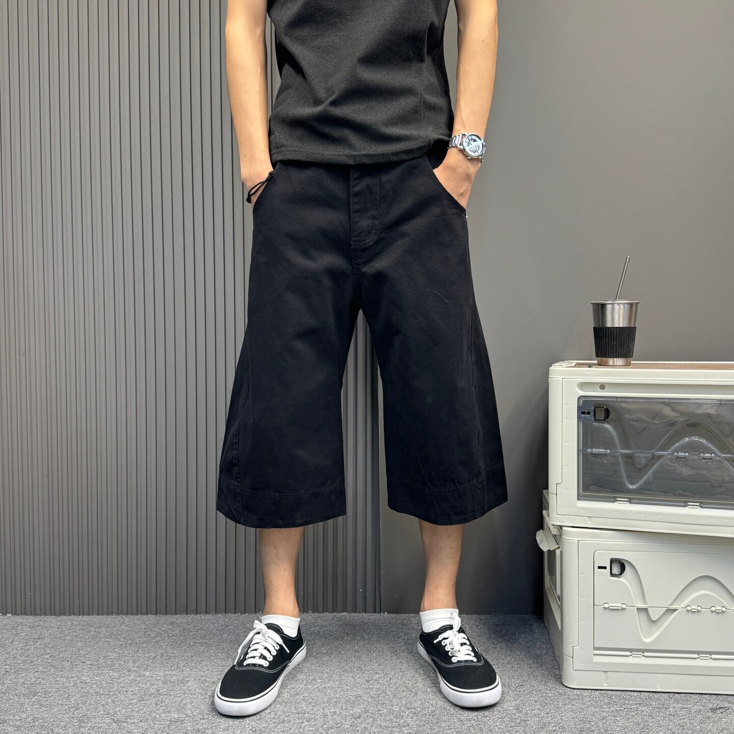 韩系气质休闲七分阔腿裤男女款夏新款百搭时尚高腰显瘦牛仔直筒裤