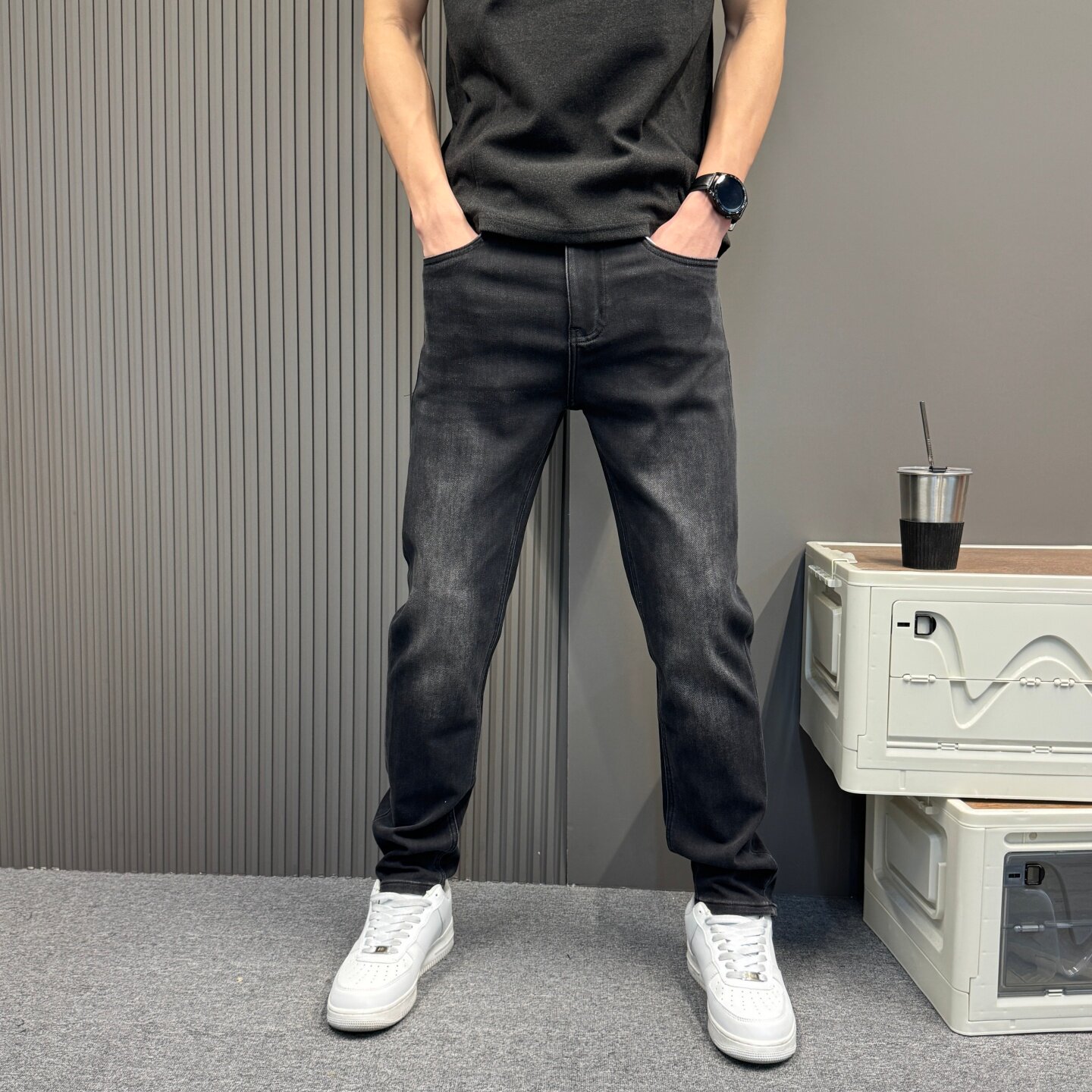 四季款怀旧摩登弹力舒适修身直筒裤休闲时尚百搭水洗牛仔裤长裤子