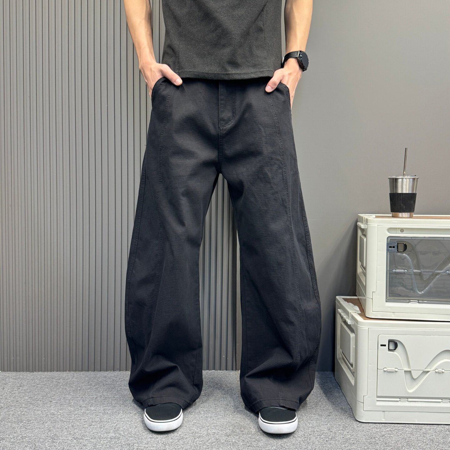 简约休闲遮肉扭缝宽松弯刀牛仔裤男女款 秋冬上新肌理感休闲长裤