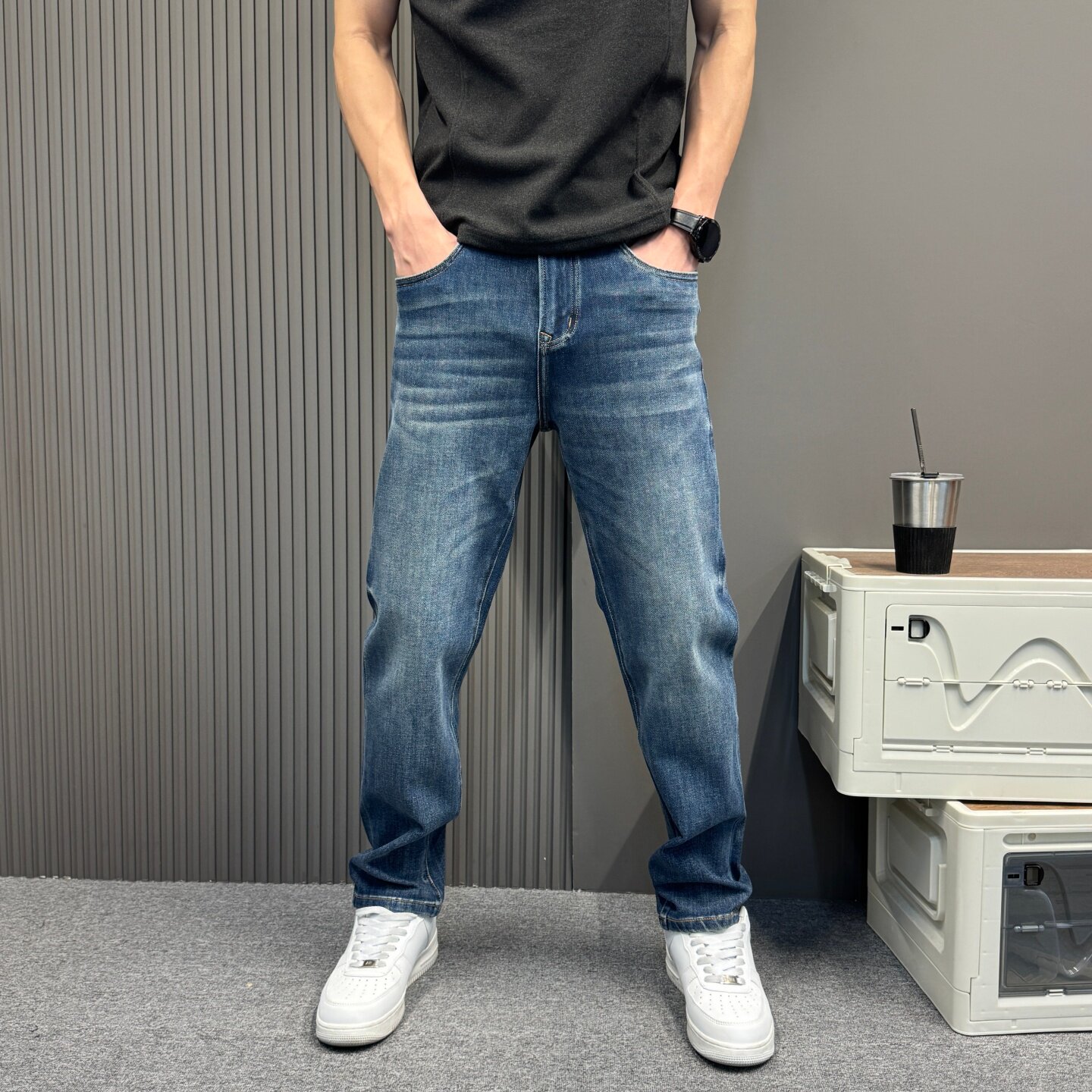 轻奢高弹面料修身舒适百搭牛仔裤男装复古经典气质水洗牛仔长裤子