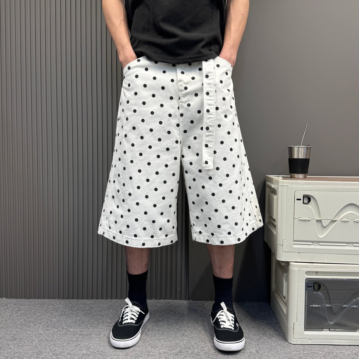 美式复古街头风休闲波点工装七分裤男女夏季宽松阔腿百搭牛仔裤潮