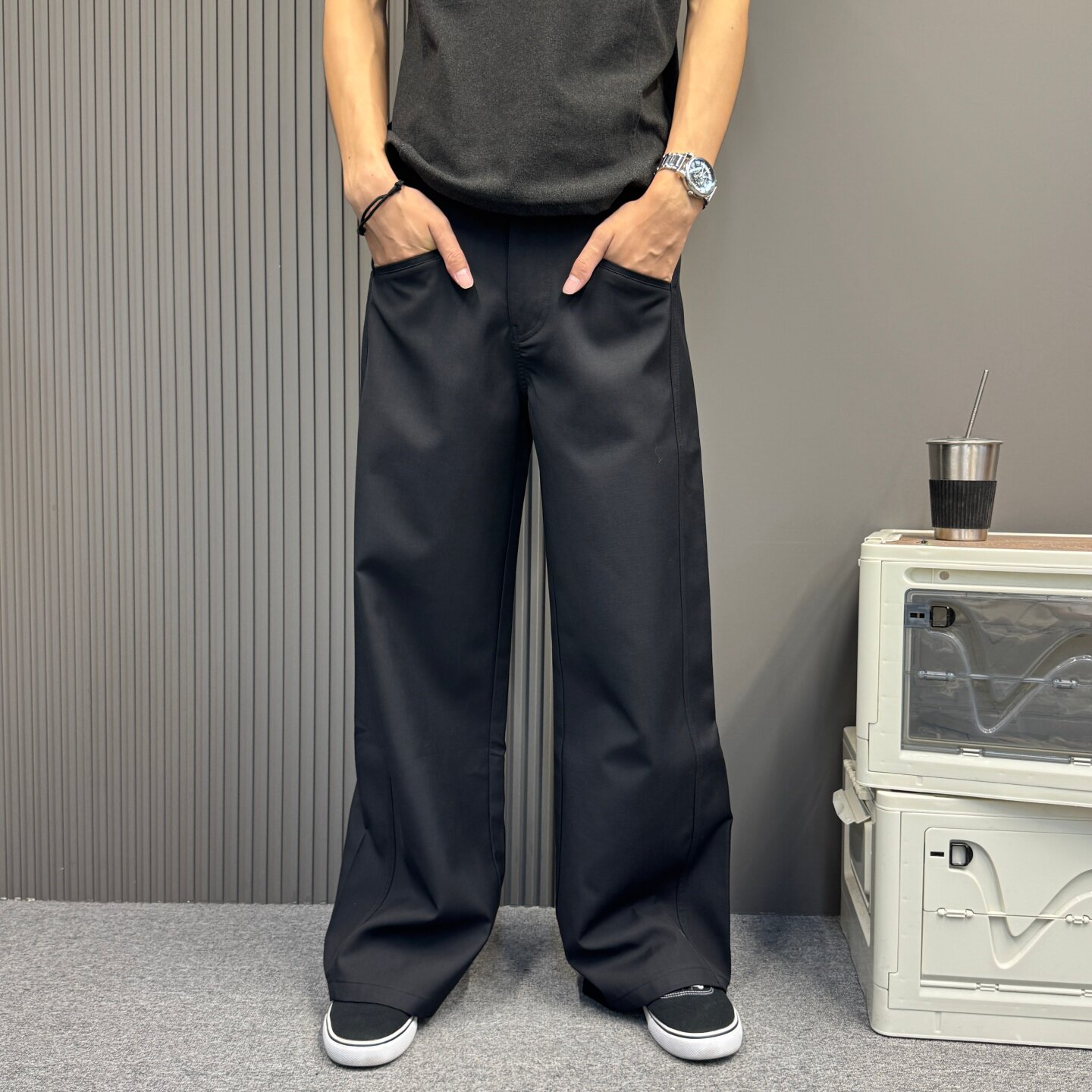 韩系通勤裤子复古直筒裤休闲西裤男女同款设计感宽松垂感西装裤男