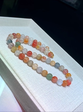 韦雪同款彩兔毛水晶项链9mm手磨珠冰透拉丝兔毛水晶项链彩虹项链