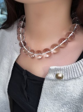 天然白水晶项链大颗粒19m简约设计百搭时髦个性气质锁骨链超仙