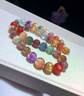 韦雪同款多宝水晶项链11-14.5mm大颗粒彩虹糖果色天然水晶项链