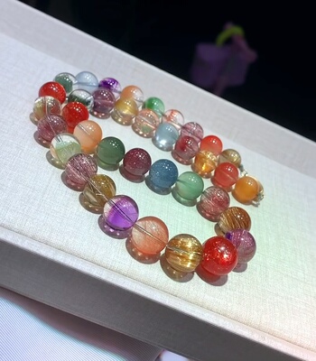 韦雪同款多宝水晶项链11-14.5mm大颗粒彩虹糖果色天然水晶项链