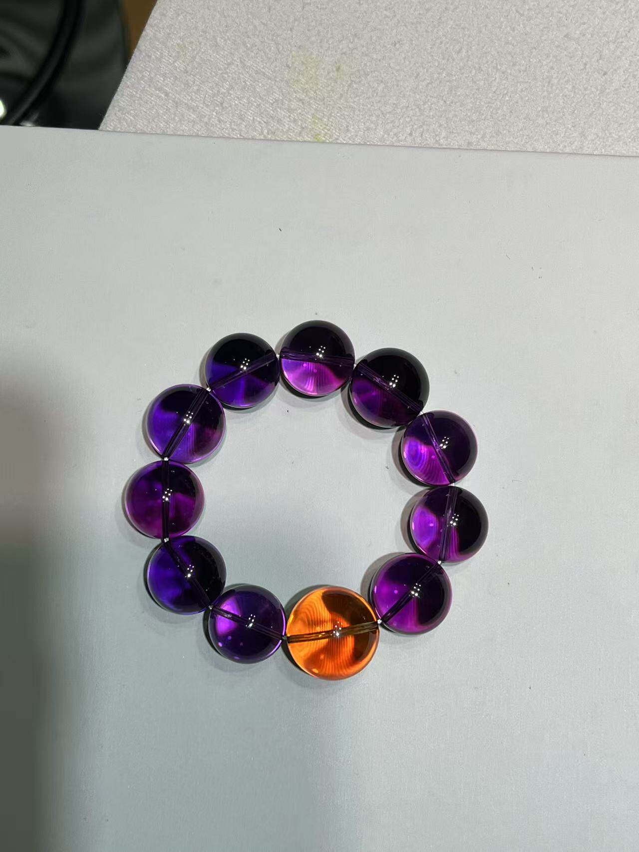 天然帝王紫水晶金红料全净体黄水晶手串16mm大颗粒收藏级手链