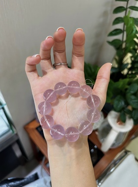 天然粉水晶手链女款单圈冰透粉晶手串大颗粒17mm送闺蜜礼物饰品