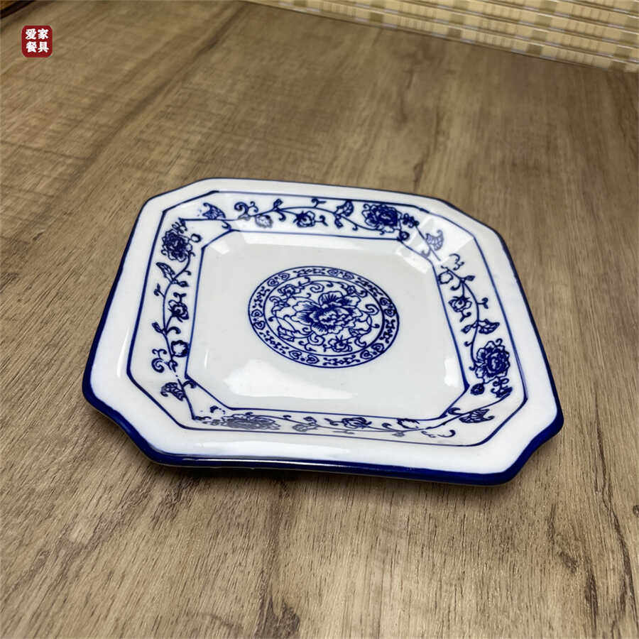 景德镇青花瓷陶瓷四方盘子菜碟家用复古中式餐具仿古做旧老式怀旧