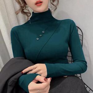 2023新款双面德绒打底衫女秋冬洋气百搭加厚领内搭磨毛保暖上衣
