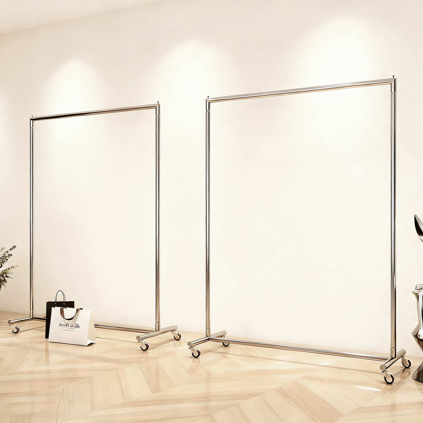 服装店展示架落地式不锈钢买手店移动轮字挂衣架中岛架女装店货架