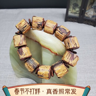 海南降真香黄金甲随形手串大叶老料文玩男款单圈黄药膜桶珠收藏款