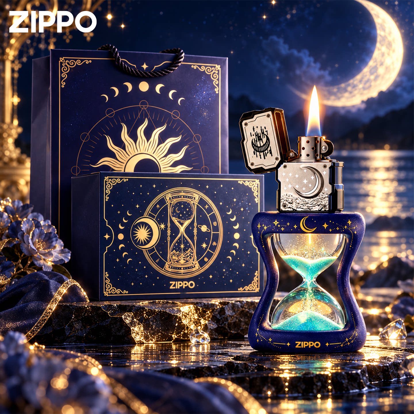 zippo官方旗舰 月光沙漏防风煤油打火机正品送男友高颜值生日礼物