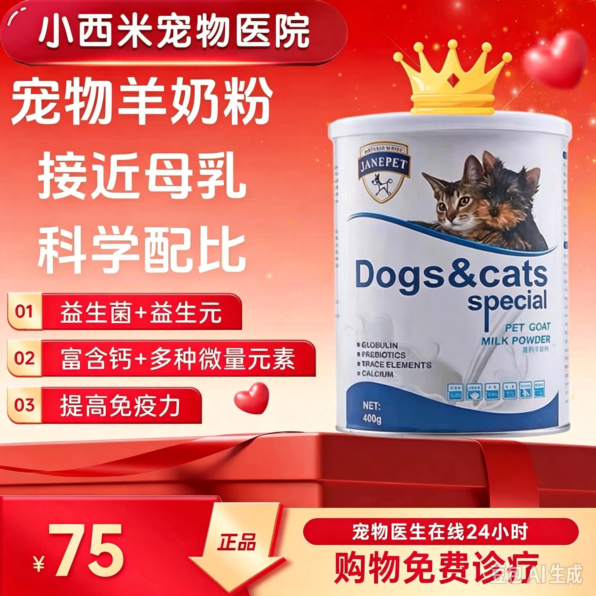 JANEPET珍宠高钙羊奶粉400g猫咪狗狗宠物新生成幼犬幼猫山羊奶粉