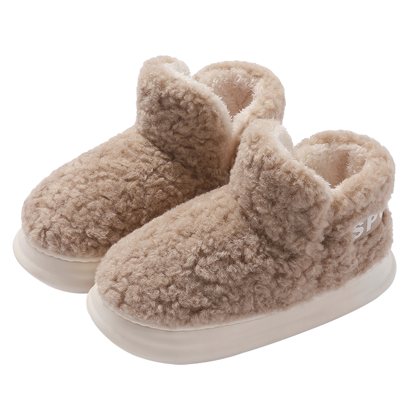 高包跟棉鞋女冬季保暖毛绒厚底踩屎感室内家居家防滑情侣棉拖鞋男
