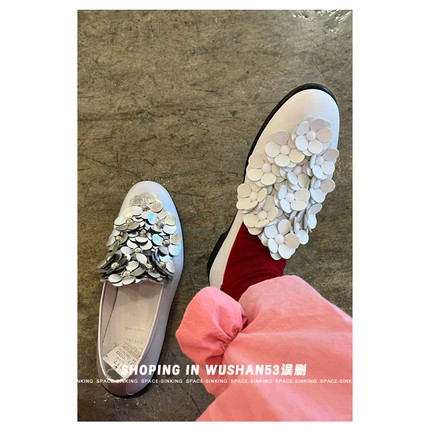 WUSHAN53| 日本小众设计师款个性花朵休闲乐福鞋24SS新品女鞋子