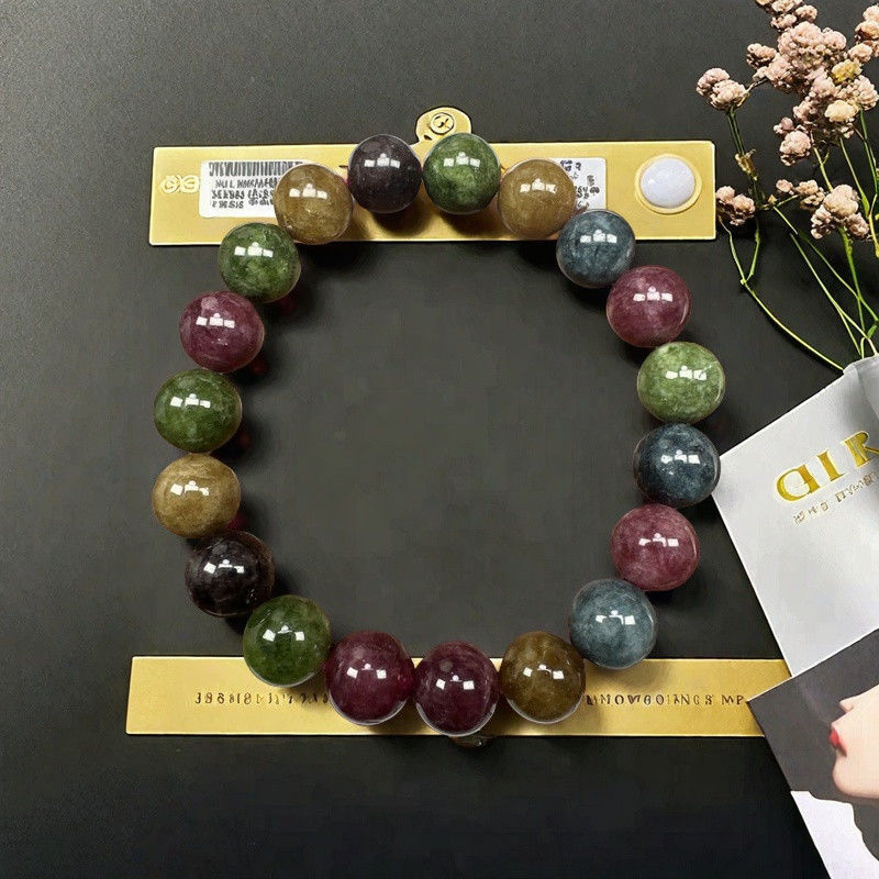 8mm巴西老矿原石糖果碧玺马卡手链
