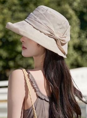 2025新款蝴蝶结渔夫帽女春夏防晒遮阳盆帽气质优雅百搭显脸小帽子