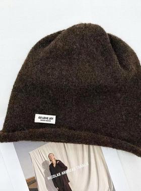 纯色羊毛针织毛线堆堆帽女秋冬日系简约百搭保暖防寒护耳包头帽子