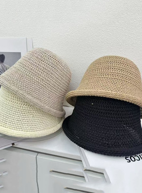 韩版钩织卷边渔夫帽女春夏季时尚优雅百搭盆帽气质逛街遮阳防晒帽