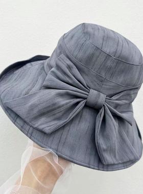 新款蝴蝶结渔夫帽女春夏季防晒遮阳帽显脸小大檐防紫外线太阳帽潮