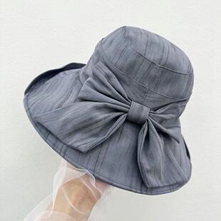 新款 防晒遮阳帽显脸小大檐防紫外线太阳帽潮 蝴蝶结渔夫帽女春夏季