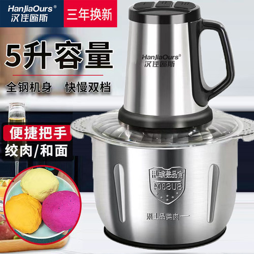 德国5L电动绞肉机家用小型多功能不锈钢全自动大容量绞肉馅和面