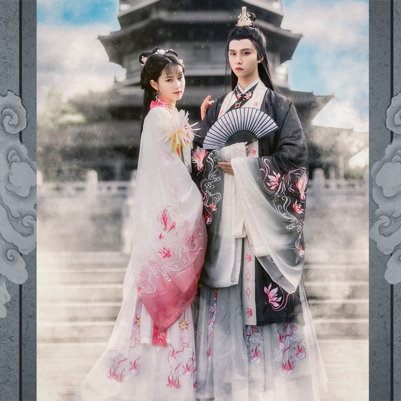 青竹苑原创汉服【干将莫邪】广袖cp情侣款齐腰交领襦裙春夏男女款