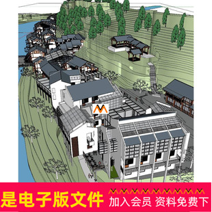 X262西南四川沿河道古村落古街道改造穿斗式民居客栈玻璃房SU模型