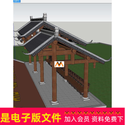 A100岭南风格仿古建筑公交车临时停靠站牌岭南仿古休息亭子SU模型