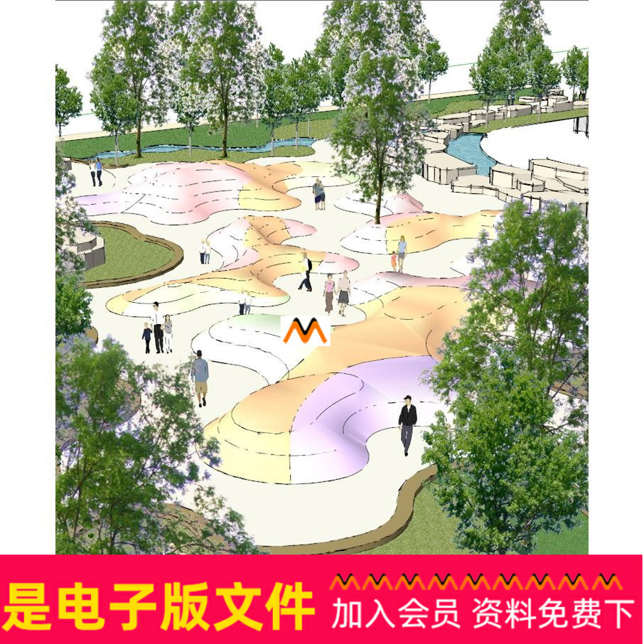 W116大型沿街休闲公园广场湖滨广场公园SU模型广场SU模型设计素材