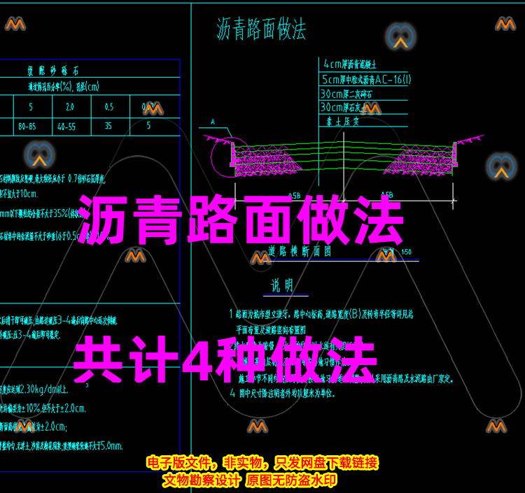 cad沥青路面做法详图沥青断面剖面施工工程做法cad图纸详图大样