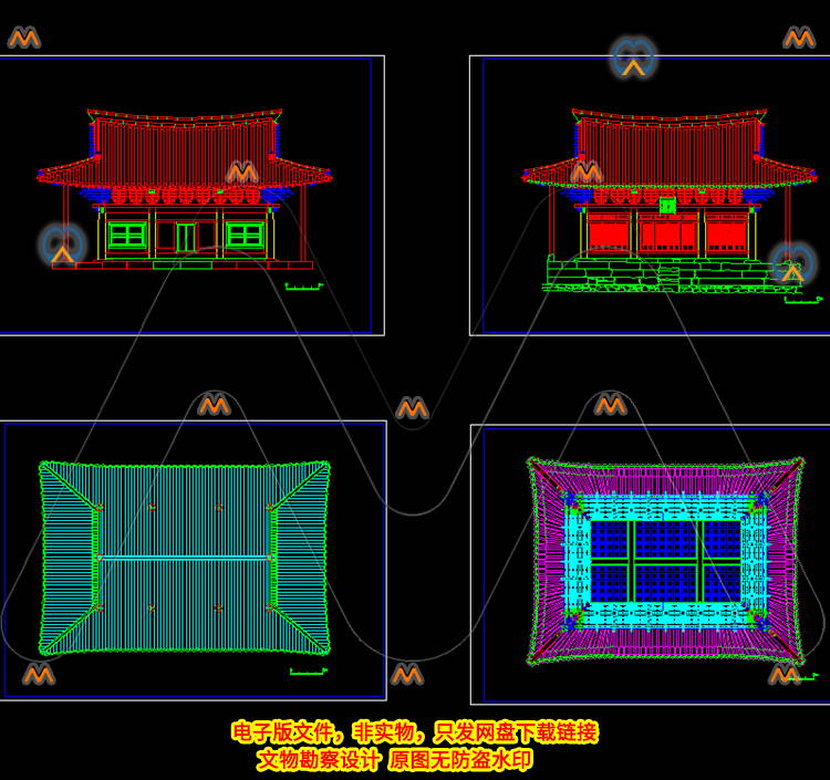 CAD古建筑三开间单层一层木结构歇山顶寺庙院建筑极乐宝殿CAD图纸