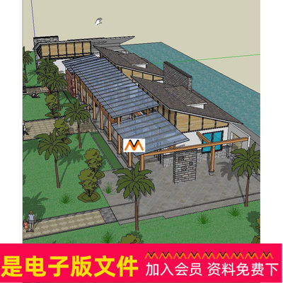 A107仿古建筑岭南风格画院画室美术绘画展览室创作室SU模型文件图