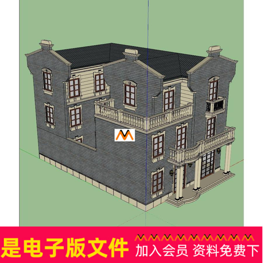 X143新古典新中式仿古民国三层别墅住宅民国风新农村住宅房SU模型-封面