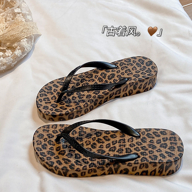 日本代购豹纹坡跟人字拖女夏外穿辣妹风海边沙滩鞋防滑夹脚凉拖鞋,女鞋,人字拖,淘宝优惠券,粉丝福利购,淘宝优惠卷