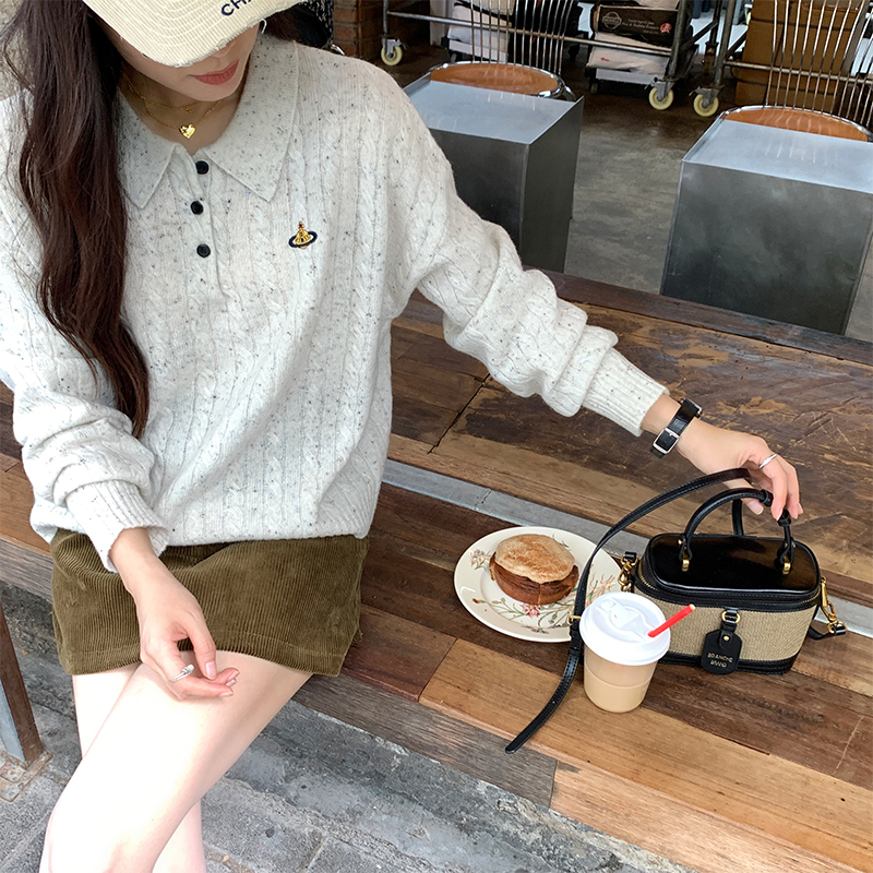 针织衫上衣本希benxe翻领刺绣