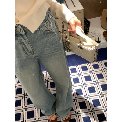 3.07新品 本希benxe/小马刺绣钻钻裤~小马刺绣烫钻宽松拖地牛仔裤