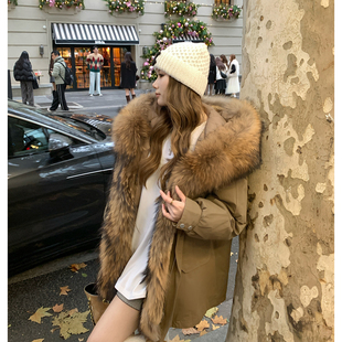 本希/冰川派克 貉子毛大毛领内胆可拆卸鹅绒派克服大衣羽绒服女
