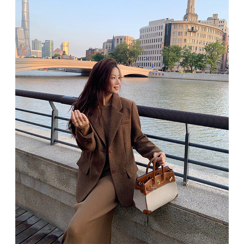 本希benxe毛呢西装复古宽松