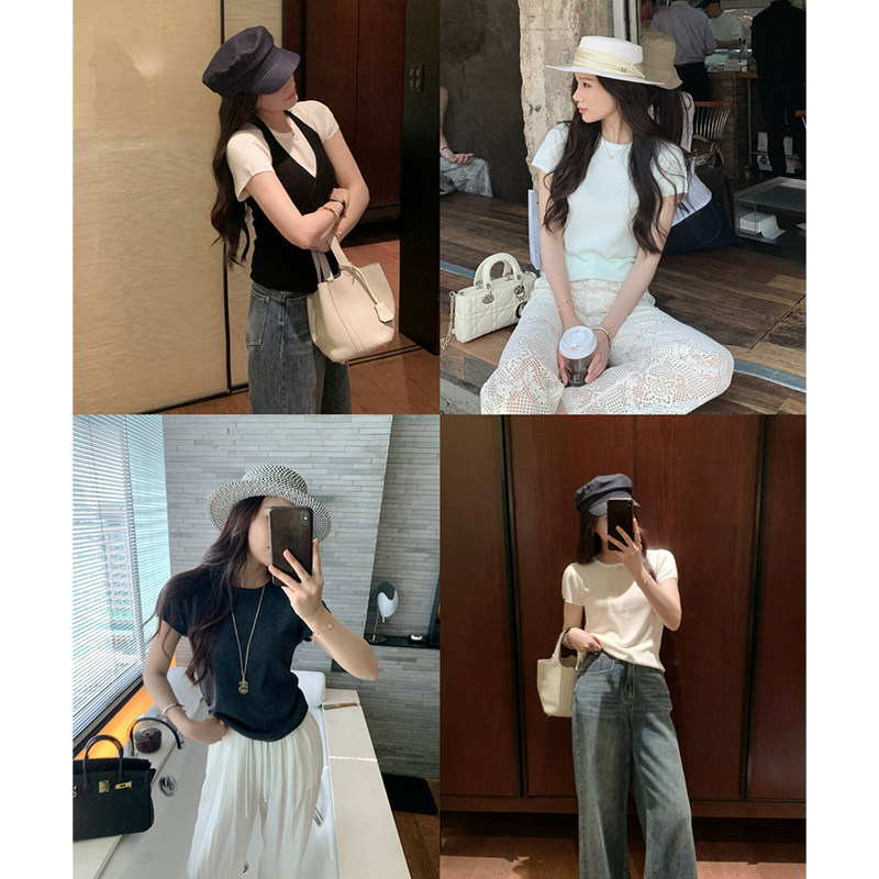 本希benxe/自带凉感 冰爽小圆领弹力显瘦针织短袖T恤