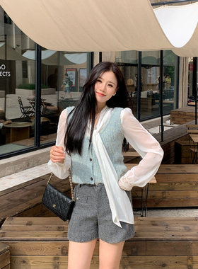 特价 本希benxe/娇娇韩女~设计感混色针织马甲背心