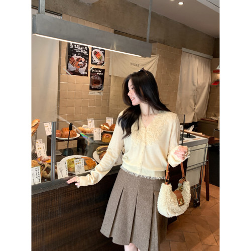 9.09新品 本希benxe/蕾丝毛边柔软针织千金名媛风套装