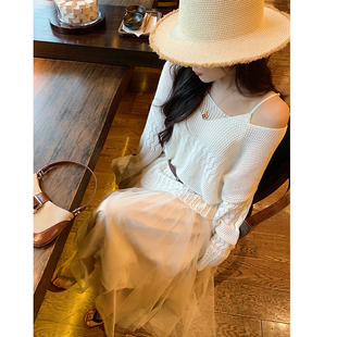 本希benxe/巴黎漫步 2025春秋设计感白色镂空微透设计感针织上衣