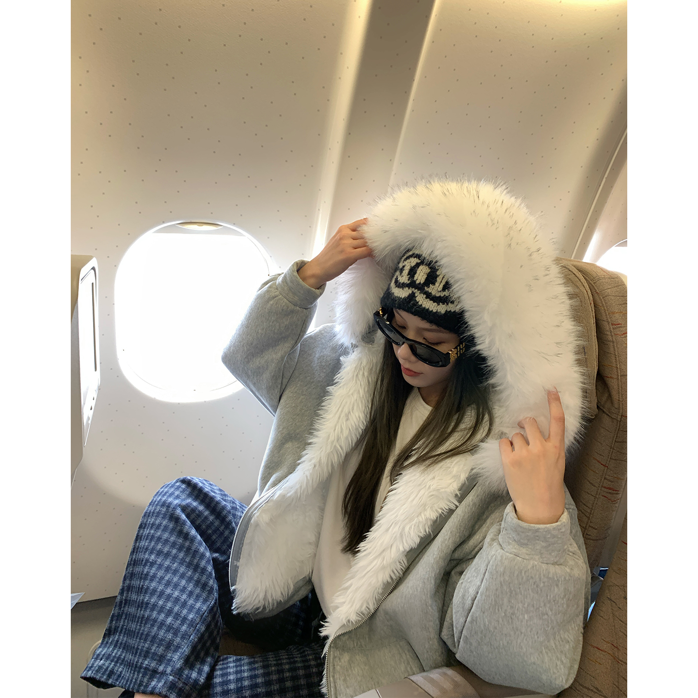 仿狐狸毛领全毛内胆加厚卫衣外套