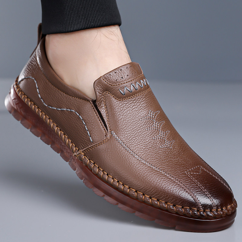 头层牛皮男鞋2026春季新款休闲皮鞋一脚蹬牛筋底耐磨豆豆鞋驾车鞋