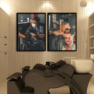 男士理发店挂画barbershop美发造型装饰画发型屋复古美式油头壁画