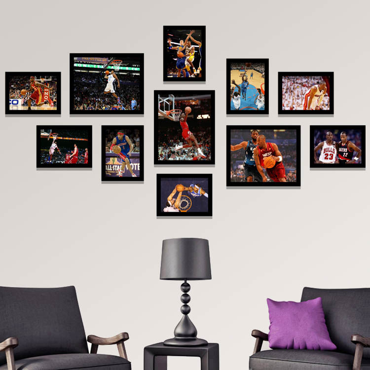 NBA球星装饰画宿舍酒吧俱乐部挂画篮球明星体育海报组合相框墙画